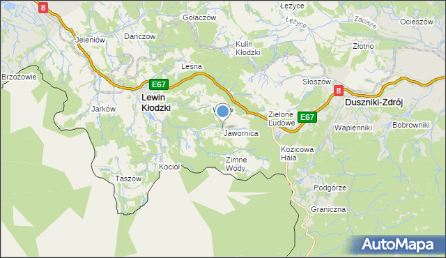 mapa Jawornica, Jawornica gmina Lewin Kłodzki na mapie Targeo